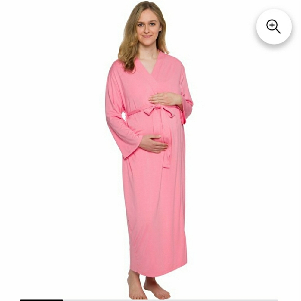 Silver Lilly Pink Full Length Maternity and Nursing Robe Size L/XL
